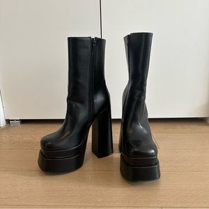 Pumps, Double Platform Boots, Zipper Closure, Ankle Boots, Black Boots